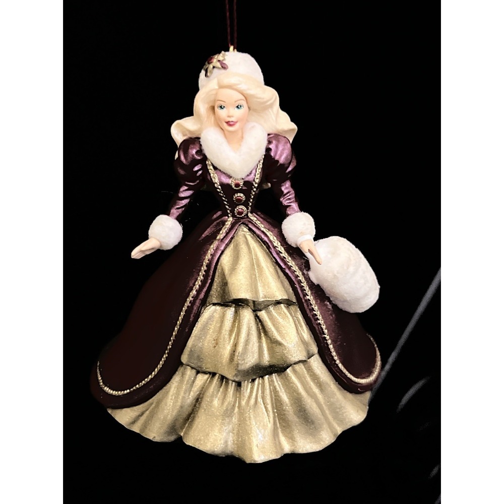 1996 Holiday Barbie Christmas Ornament Burgundy Gold Dress Mattel Holiday
